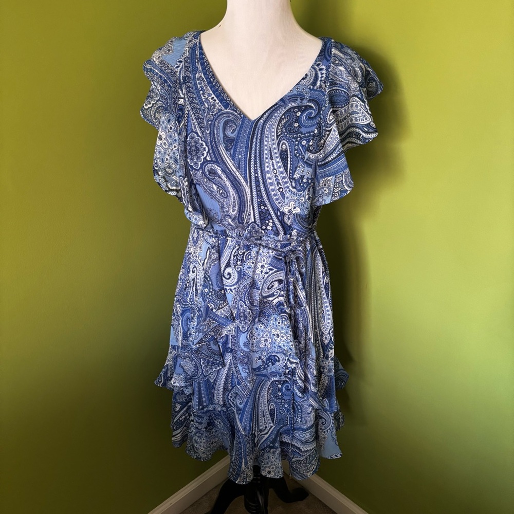 Tommy Hilfiger Blue Paisley Ruffle Dress
